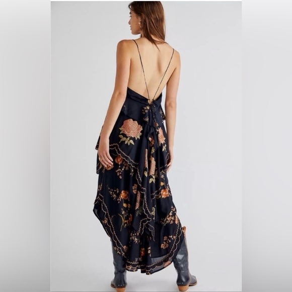 Free People Audrey Embroidered Ruffles Tie Asymmetrical Maxi Dress S - Picture 3 of 6